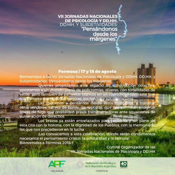 Formosa, sede de las 7° Jornadas Nacionales de Psicología y DDHH