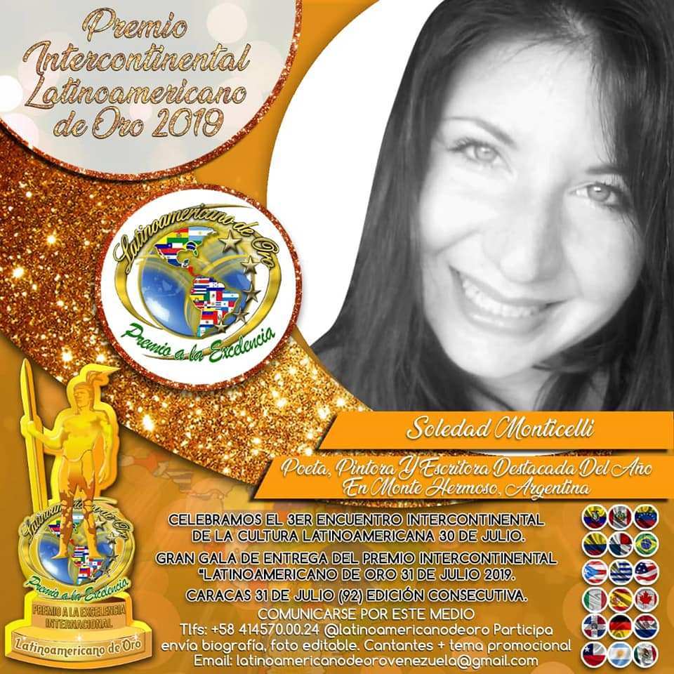 Soledad Silvina Monticelli nominada a los Premios LATINOAMERICANO de ORO VENEZUELA 2019