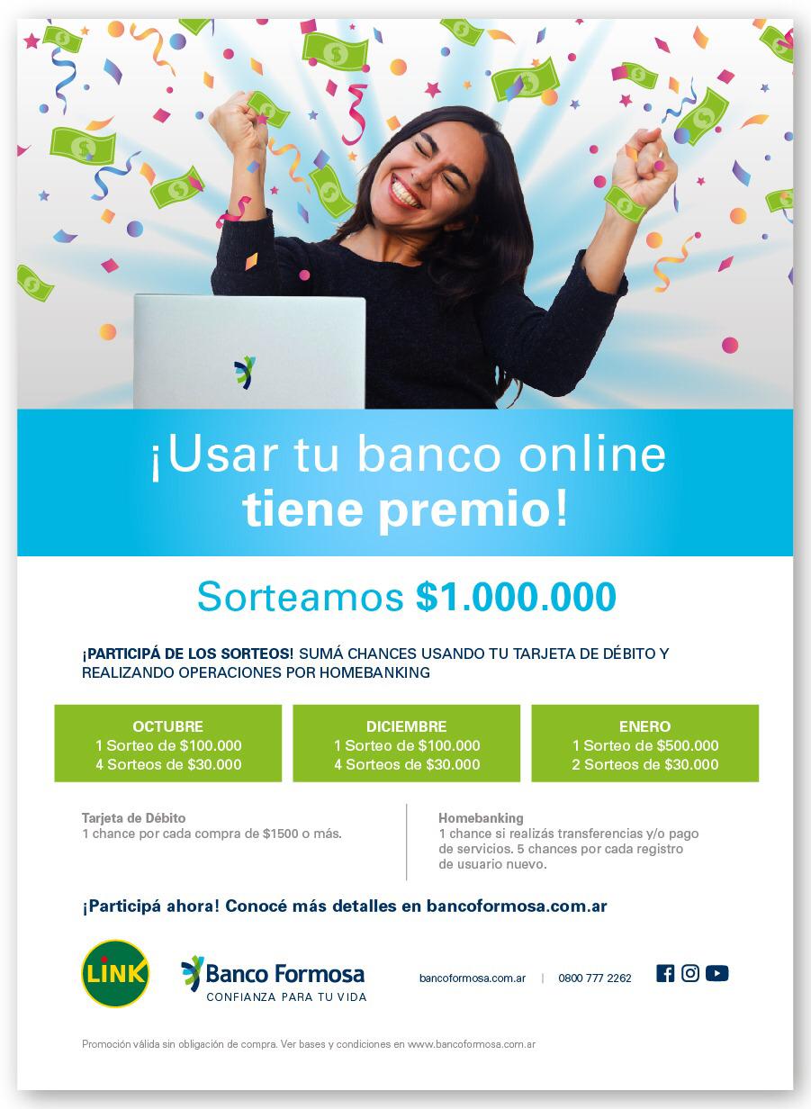 Superpromo «Usar tu Banco On Line tiene premio» del Banco Formosa