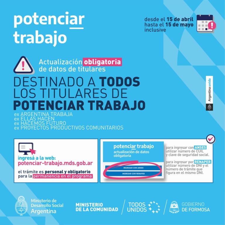 Potenciar Trabajo: Titulares deben actualizar de manera online sus datos personales