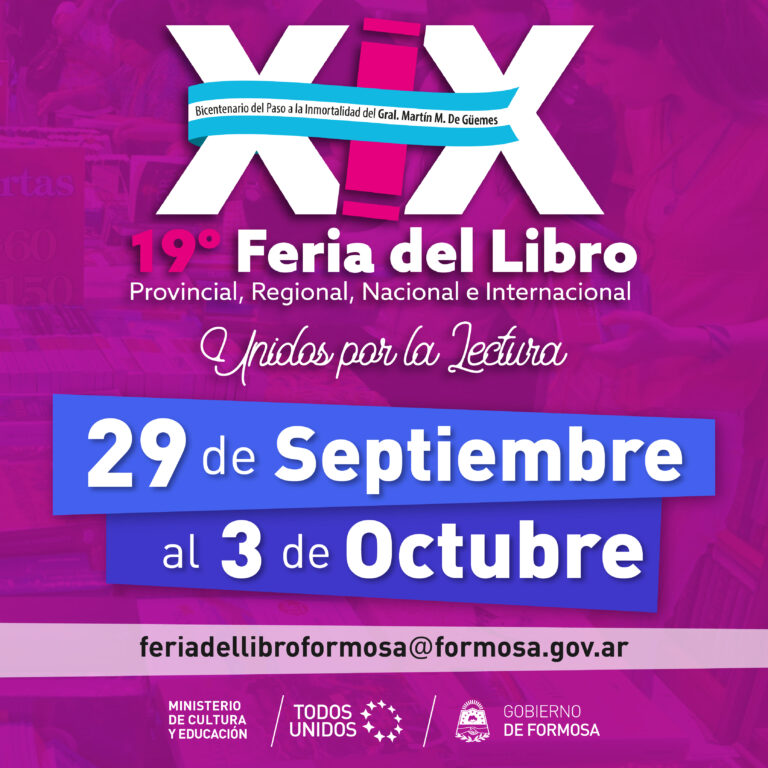 Del 29 de septiembre al 3 de octubre, Formosa vivirá una edición de la Feria del Libro