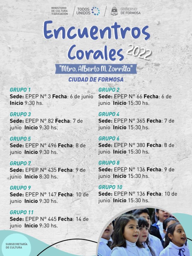 Este lunes 6 inician en Capital los Encuentros Corales de Nivel Primario
