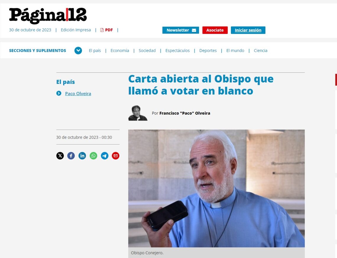 Carta abierta al obispo que llamó a votar en blanco